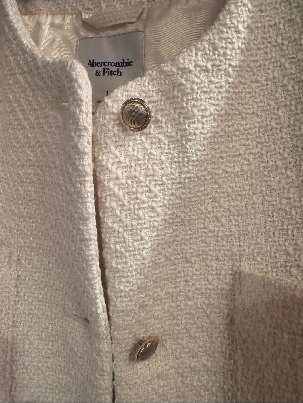 Abercrombie & Fitch Cream Textured Bouclé Blazer Jacket - Picture 4 of 6